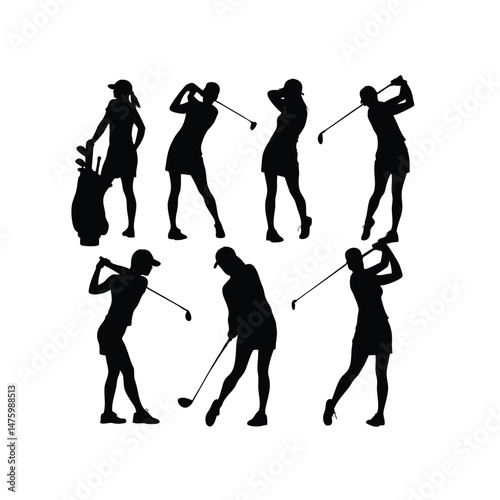 Silhouette Collection Female Golfers Action Poses - Vector EPS