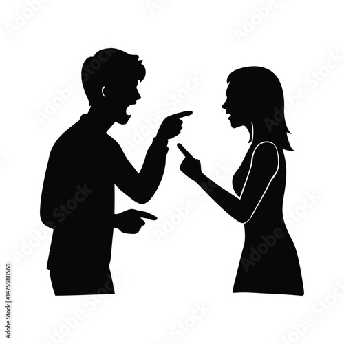 Silhouette Illustration Couple Arguing, Conflict, Dispute, Relationship Problems