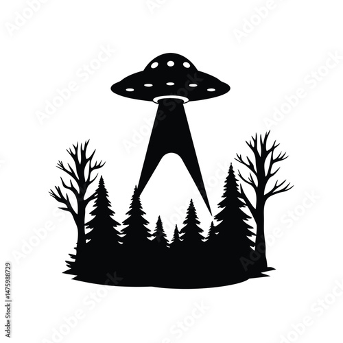Mysterious UFO Silhouette Hovering Over a Forest