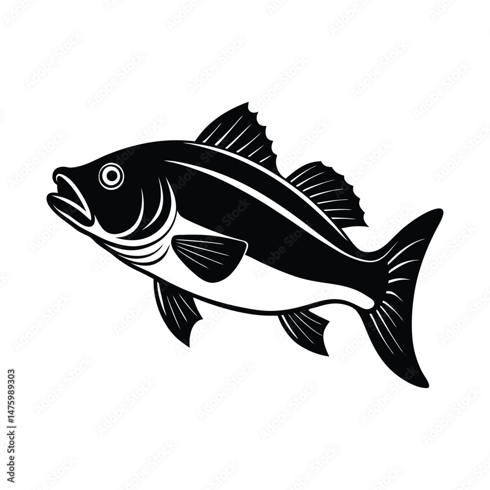 Monochromatic Fish Illustration Vector Graphic of a Swimming Fish Monochromatic Fish Illustration Vector Graphic of a Swimming Fish