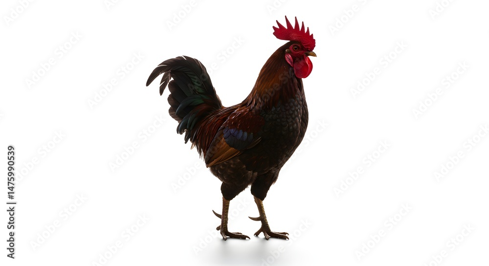 Fototapeta premium Standing Rooster Isolated on White Background Poultry Animal