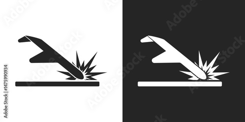 Airplane crash, Emergency landing symbol for aviation, accident and safety alerts icon vector design