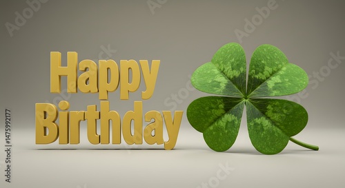 Wishing Happy Birthday with Four Leaf Clover Symbolizing Luck
