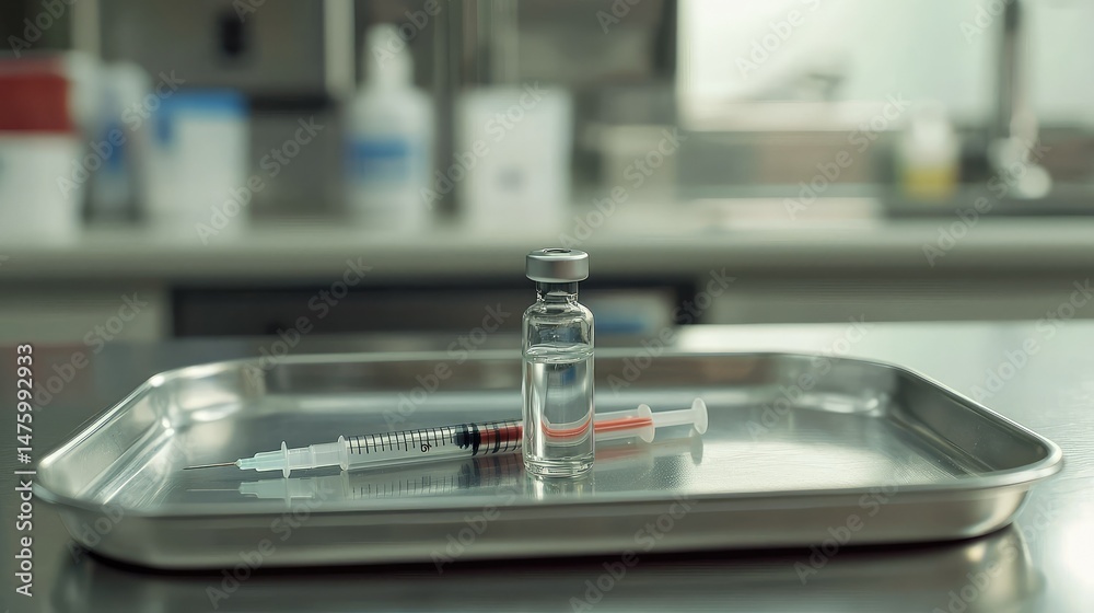A sterile fentanyl vial with syringe on a medical tray, illustrating its use in pain management or emergency care. A sterile fentanyl vial with syringe on a medical tray, illustrating its use in pain management or emergency care.