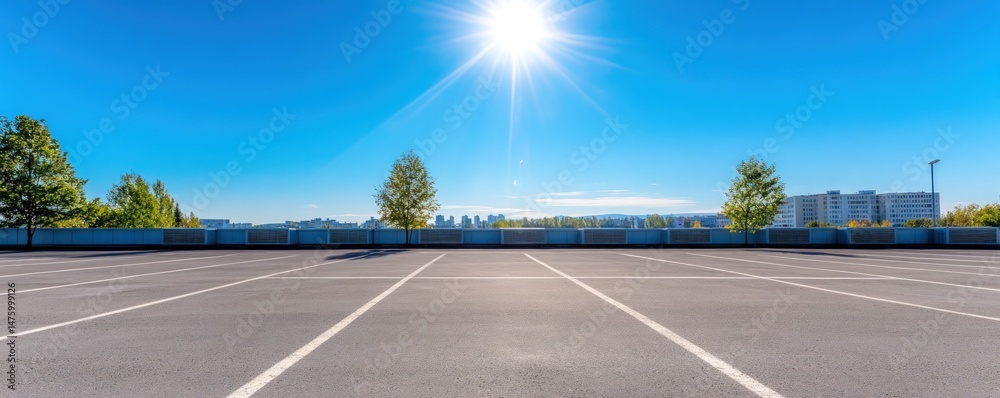 Fototapeta premium Empty parking lot under a bright blue sky