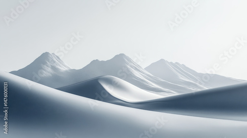 Monochrome Desert Landscape with Smooth Sand Dunes and Distant Mountains