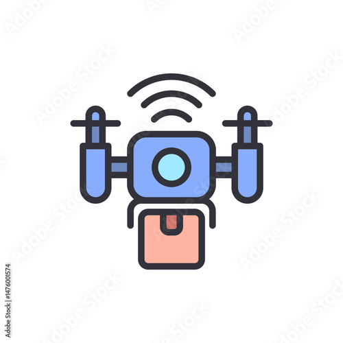 Stylized Icon Depicting Drone Delivering Package In Air Transportation