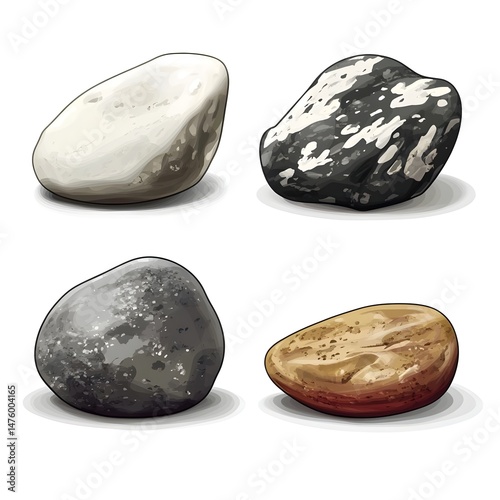 Collection of Four Smooth Stones, Various Colors and Textures