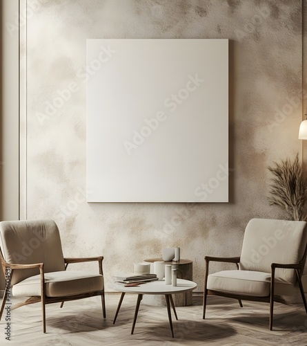 Modern Living Room Interior with Blank Canvas Mockup