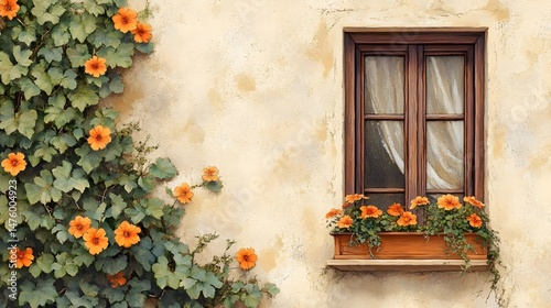 Orange Flowers and Rustic Window