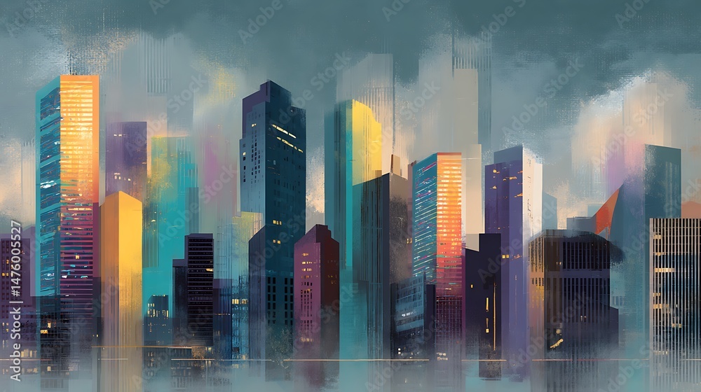 Fototapeta premium Cityscape elegance, digital art illustration