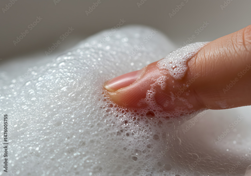 Fototapeta premium Fingertip in soap suds