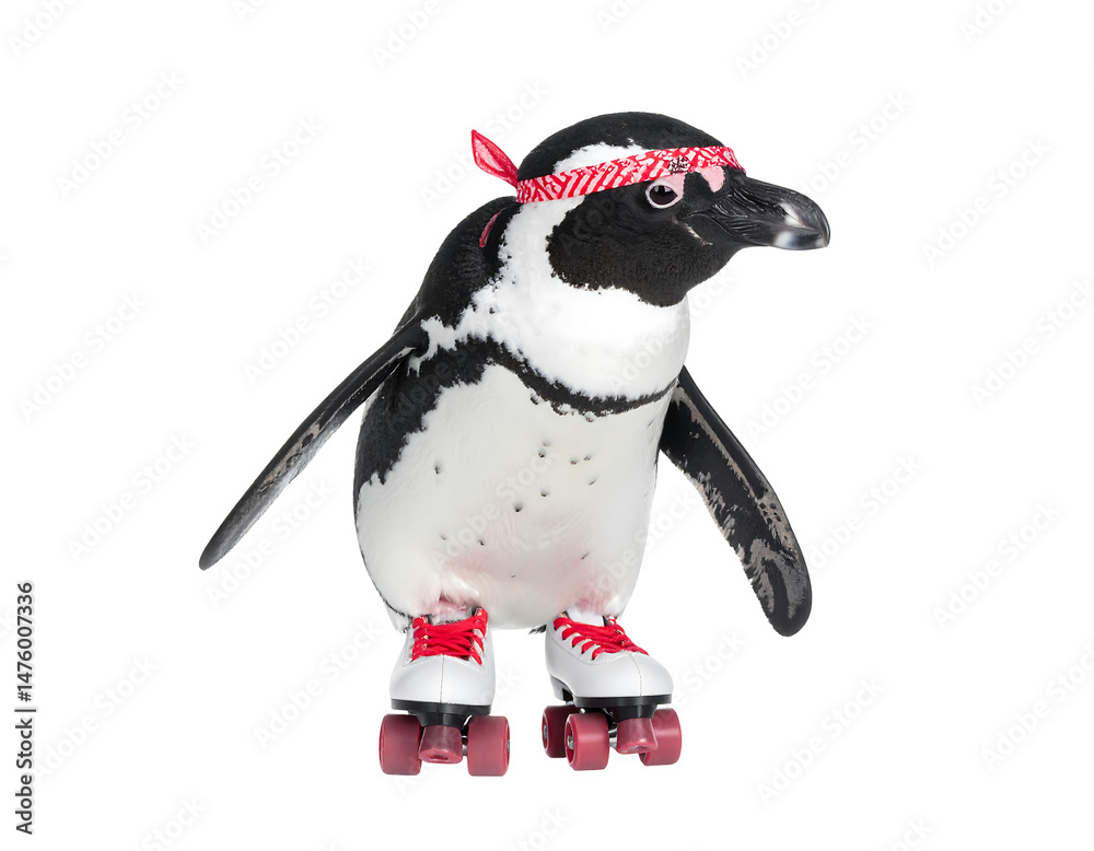 Obraz premium Playful Penguin on Roller Skates with Red Bandana