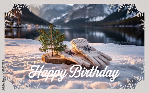Snowy Birthday Wishes by Mountain Lake