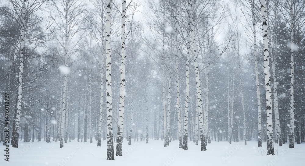 Fototapeta premium Birch Trees in Snowy Forest