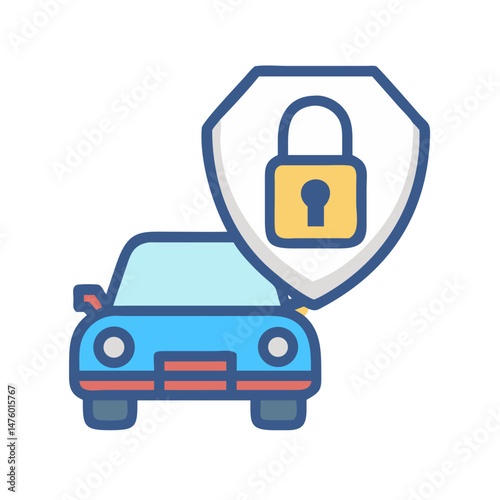 Car security concept illustration with shield and lock icon