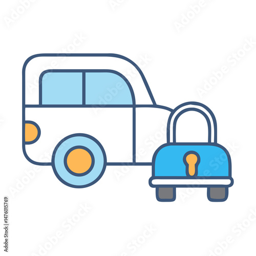 Car security lock icon, safe automobile, vehicle theft protection