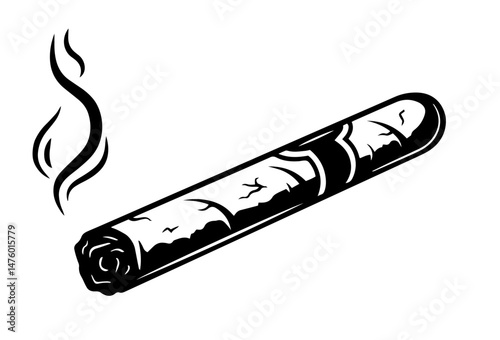 Smoking Cigar with Rising Smoke. Luxury, Relaxation, Celebration, Lifestyle. Tobacco Branding, Lounge Logos, Adult Entertainment Themes, and Vintage