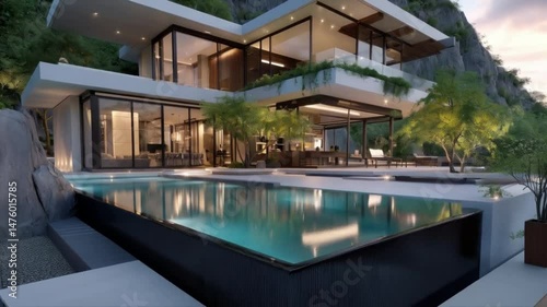 Wallpaper Mural Luxury resort swimming pool at night offers blue water relaxation under the tropical sky Torontodigital.ca