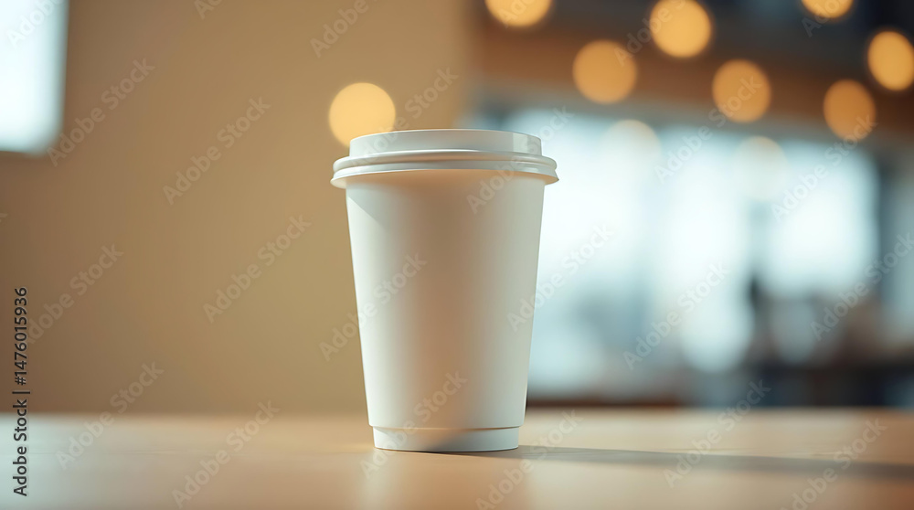 A Moment of Coffee Solitude: A simple paper cup of coffee rests on a wooden surface, hinting at a moment of personal reflection amidst a warm, inviting ambiance. - Mockup A Moment of Coffee Solitude: A simple paper cup of coffee rests on a wooden surface, hinting at a moment of personal reflection amidst a warm, inviting ambiance. - Mockup