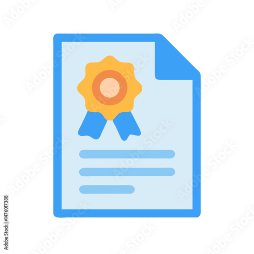 Certificate illustration icon with seal on light blue background