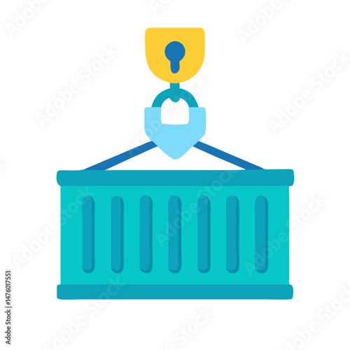 Flat vector illustration of a shipping container being lifted
