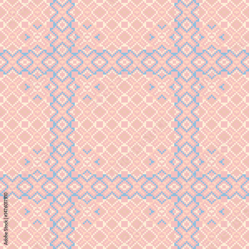 Traditional Ukrainian cross-stitch Detailed vector Illustration for textile printing design, on pixels pastel colors tones