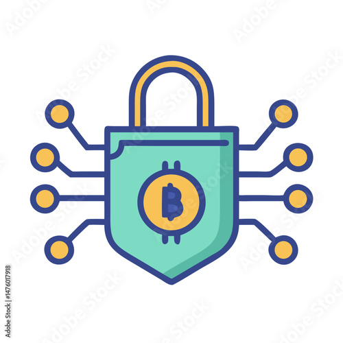 Bitcoin blockchain security lock icon on black background