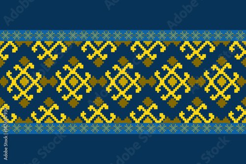 Traditional Ukrainian cross-stitch
Detailed vector Illustration for textile printing design, on pixels blue tones