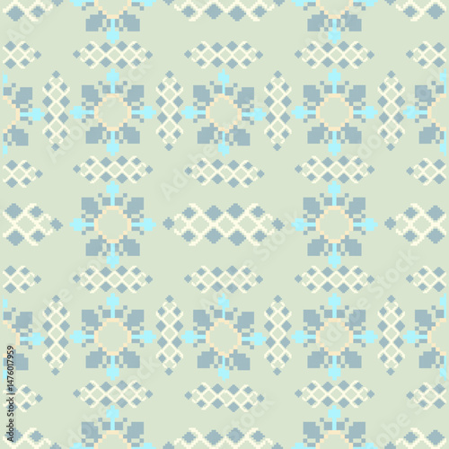 Traditional Ukrainian cross-stitch Detailed vector Illustration for textile printing design, on pixels pastel colors tones