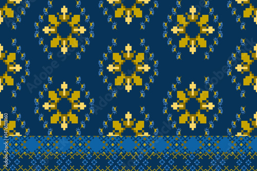 Traditional Ukrainian cross-stitch
Detailed vector Illustration for textile printing design, on pixels blue tones