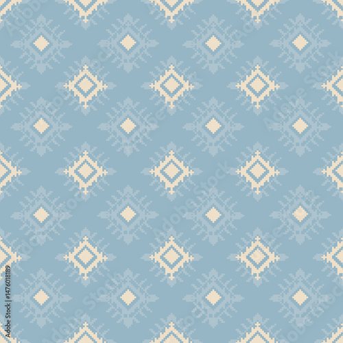 Traditional Ukrainian cross-stitch Detailed vector Illustration for textile printing design, on pixels pastel colors tones