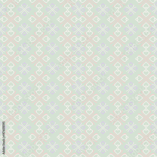 Traditional Ukrainian cross-stitch Detailed vector Illustration for textile printing design, on pixels pastel colors tones