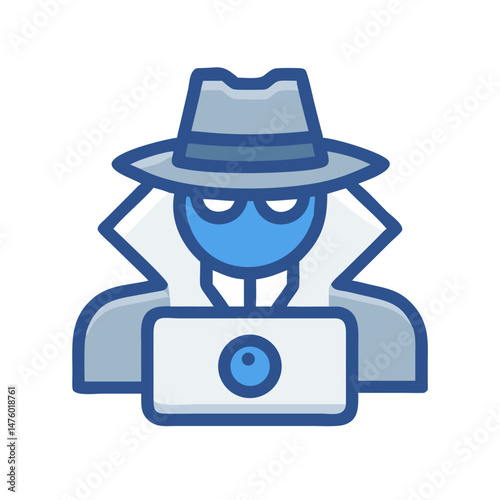 Cartoon hacker coding with laptop in flat design style