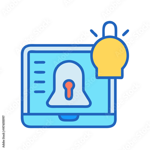 Computer security icon with padlock notification popup window