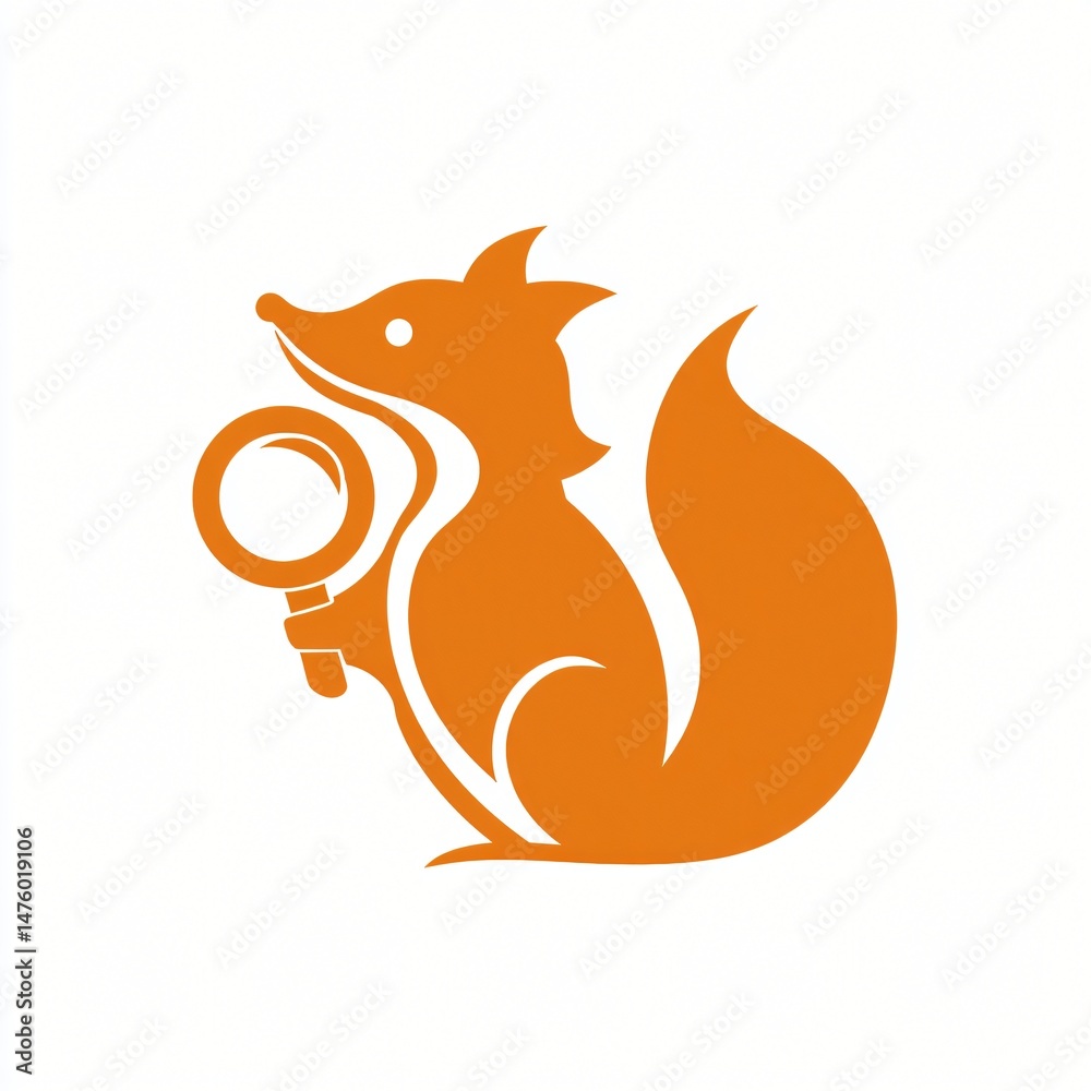 Obraz premium Orange Fox Holding Magnifying Glass Research Investigation Discovery Concept Illustration