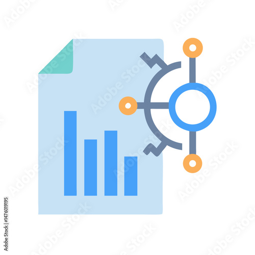 Data report with connected analytics and data visualization icon
