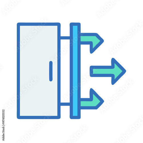 Door and arrows indicating outgoing path or flow