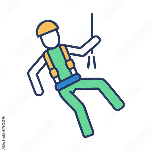Vector image of rock climber with rope on black backdrop