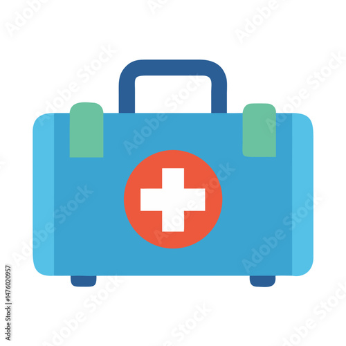 Stylized blue first aid kit with red cross symbol