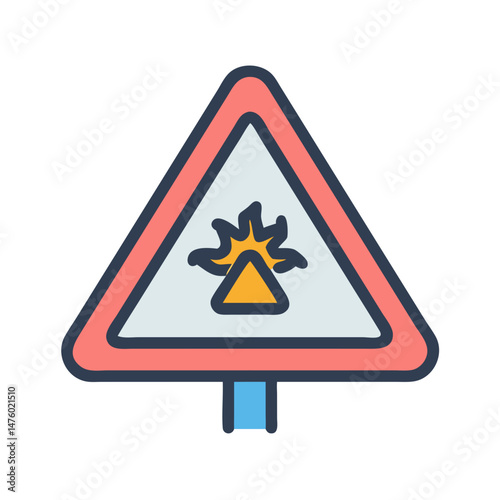 Warning sign showcasing spontaneous combustion hazard in minimalist style