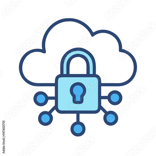 Cloud computing security lock network connection illustration on black