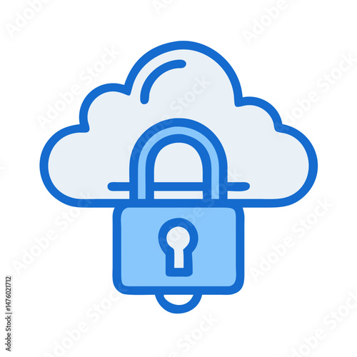 Secure cloud computing flat vector illustration with padlock