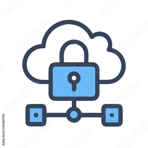 Stylized cloud server with a padlock for data protection