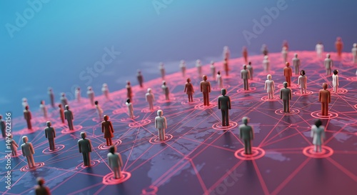 Global Network of Interconnected People on a World Map with Red Links