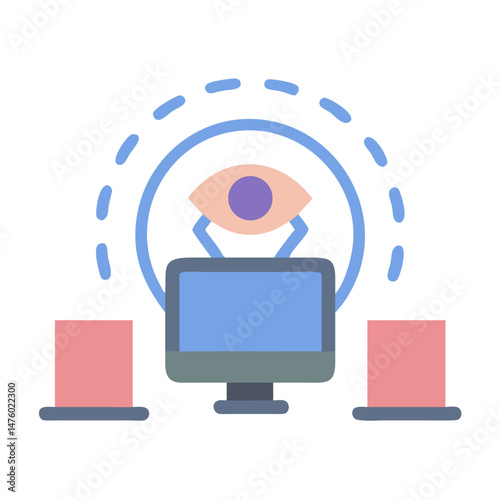 Abstract eye over computer screen, digital surveillance concept illustration