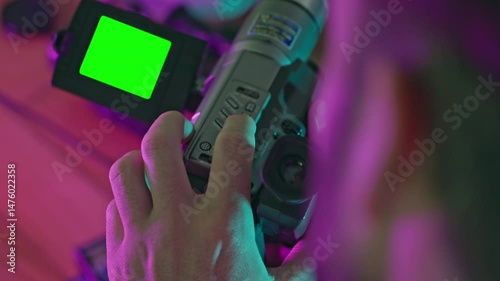 Green Screen on Classic Camcorder in Neon Light
