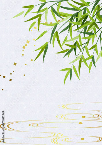 笹の葉、背景、和風、麻の葉模様、かわいい、イラスト、縦