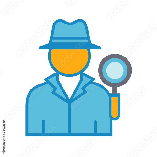 Cartoon detective with magnifying glass in a vector graphic