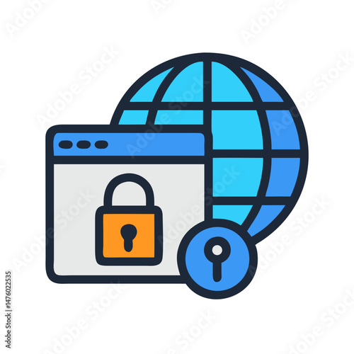 Global website security with padlock and key illustration